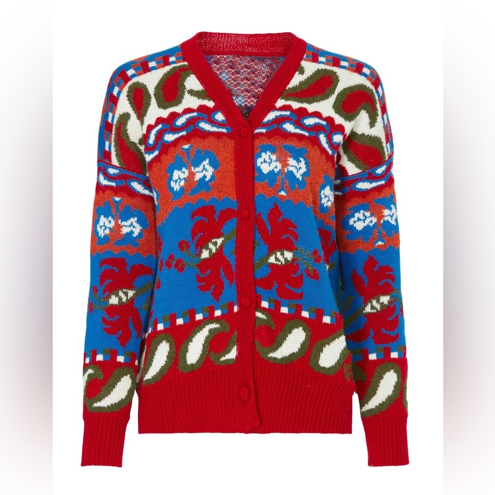 Carolina K red blue paisley print Sabina cardigan